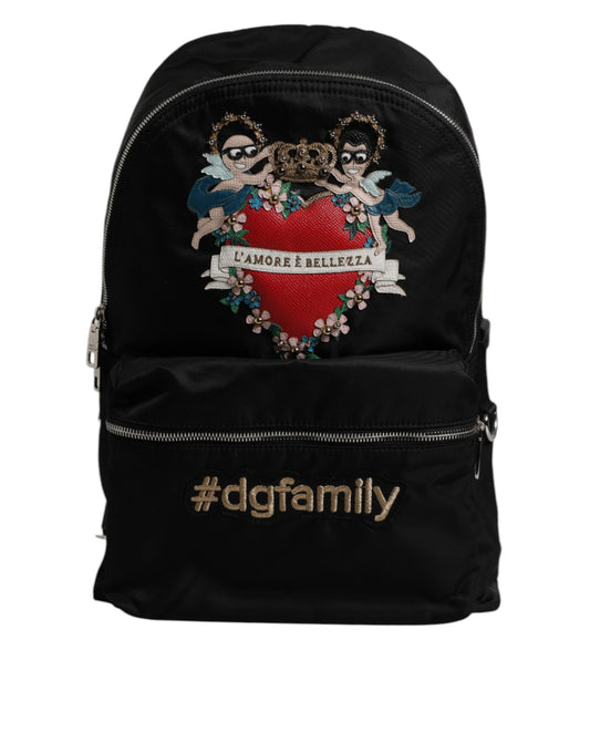Dolce & Gabbana Black Nylon #DGFAMILY Embellished Backpack VULCANO Bag Curated Luxury Accessories by Orvyn