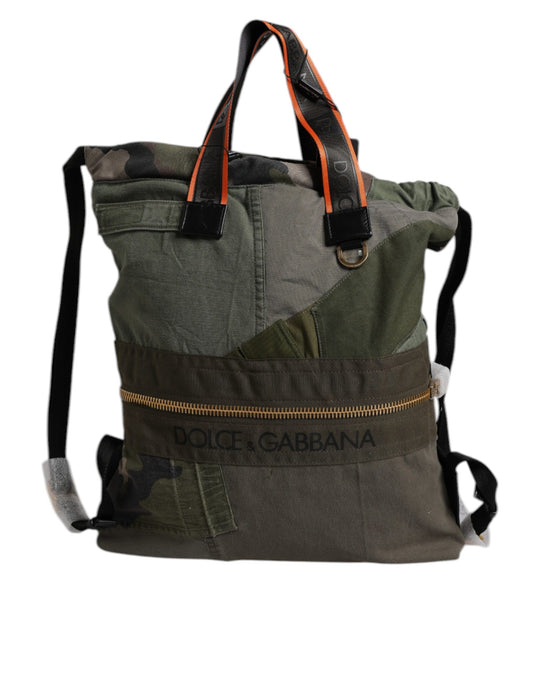 Dolce & Gabbana Military Green Patchwork Rucksack Backpack Bag Curated Luxury Accessories by Orvyn