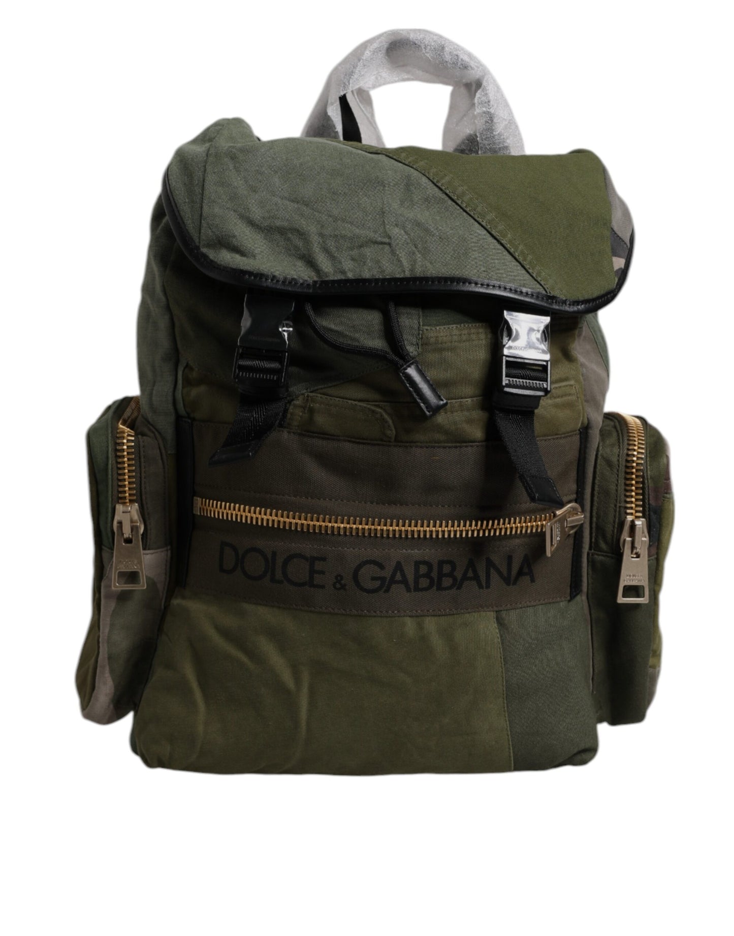 Dolce & Gabbana Military Green Patchwork Travel Backpack Bag Curated Luxury Accessories by Orvyn