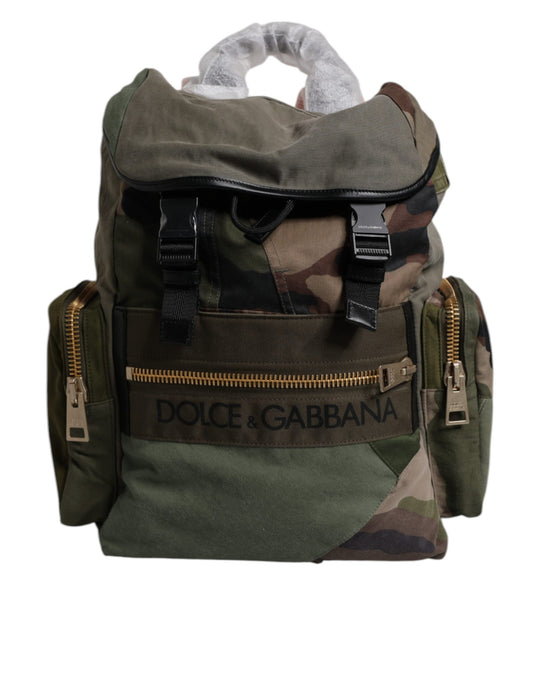 Dolce & Gabbana Military Green Patchwork Travel Backpack Bag Curated Luxury Accessories by Orvyn