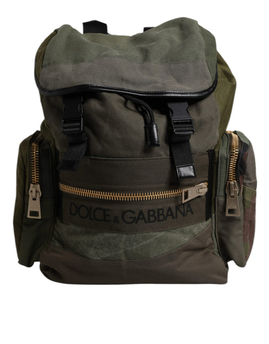 Dolce & Gabbana Military Green Patchwork School Backpack Bag Curated Luxury Accessories by Orvyn