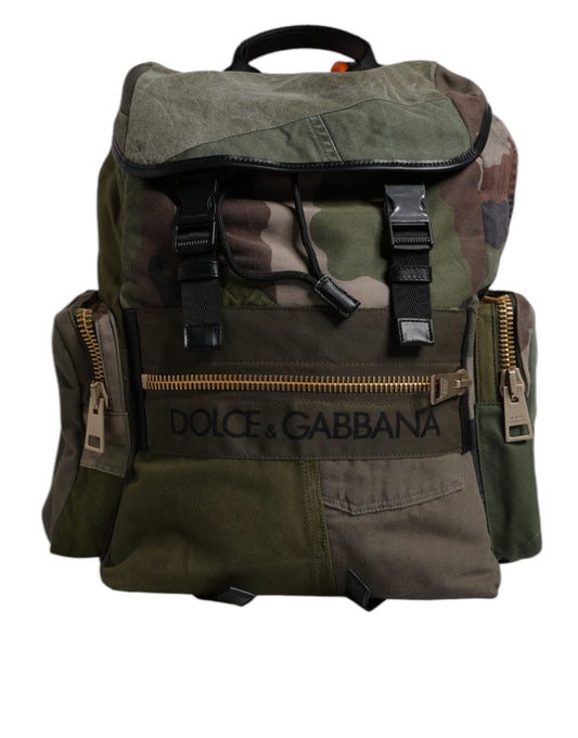 Dolce & Gabbana Military Green Patchwork School Backpack Bag Curated Luxury Accessories by Orvyn