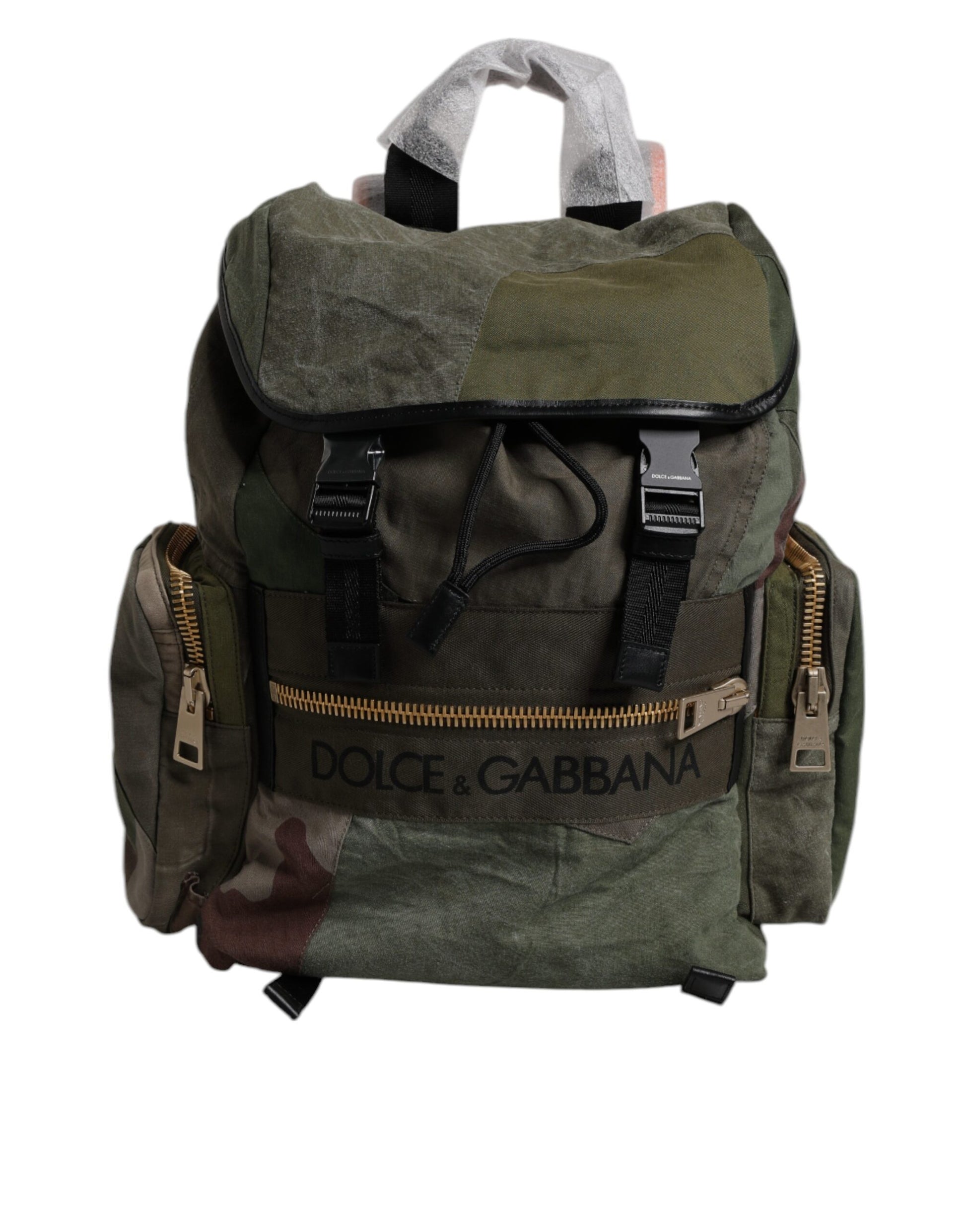 Dolce & Gabbana Military Green Patchwork Travel Backpack Bag Curated Luxury Accessories by Orvyn