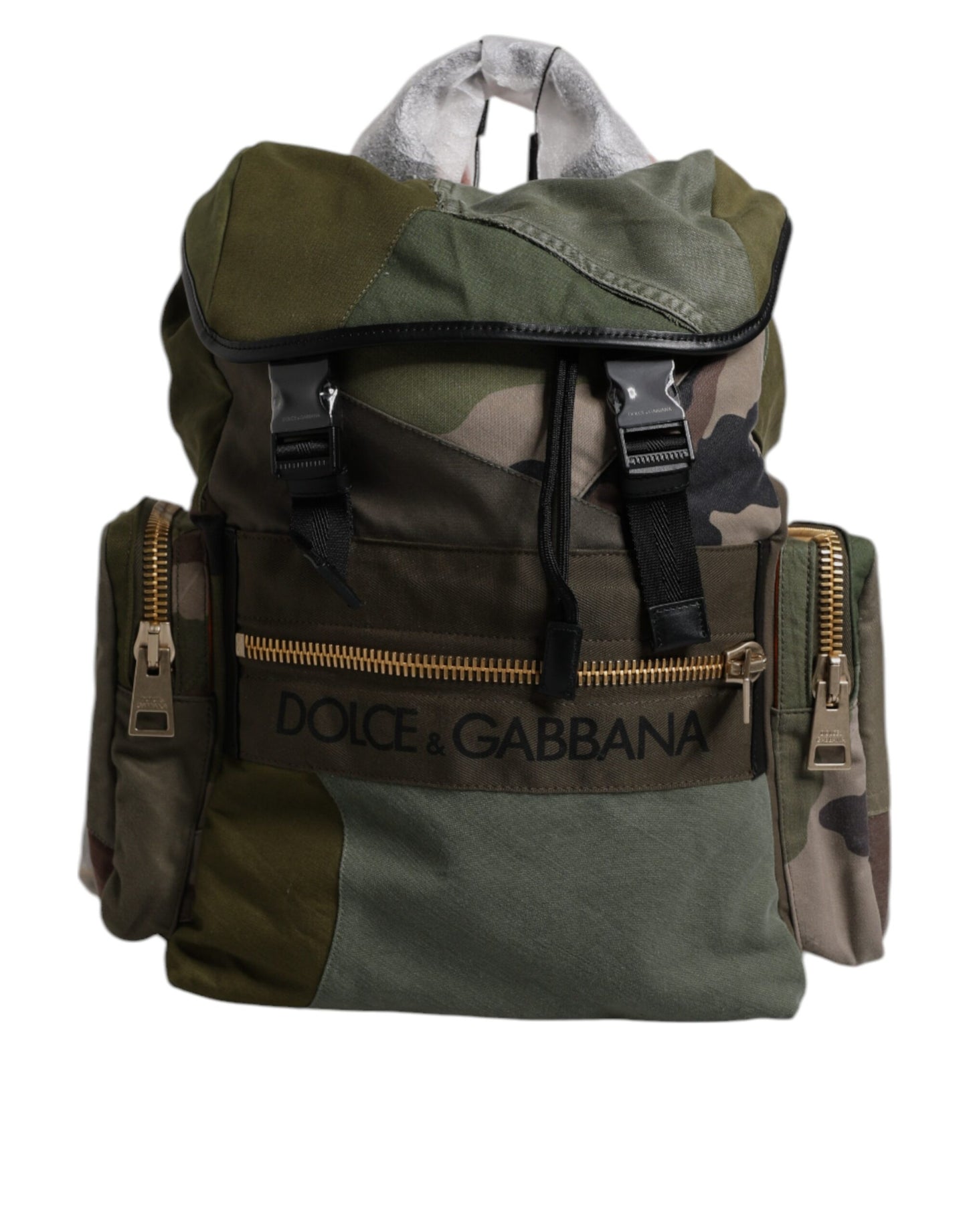 Dolce & Gabbana Military Green Patchwork Travel Backpack Bag Curated Luxury Accessories by Orvyn