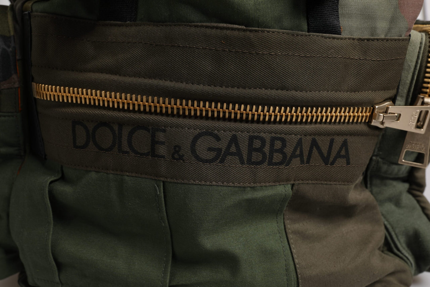 Dolce & Gabbana Military Green Patchwork Travel Backpack Bag Curated Luxury Accessories by Orvyn