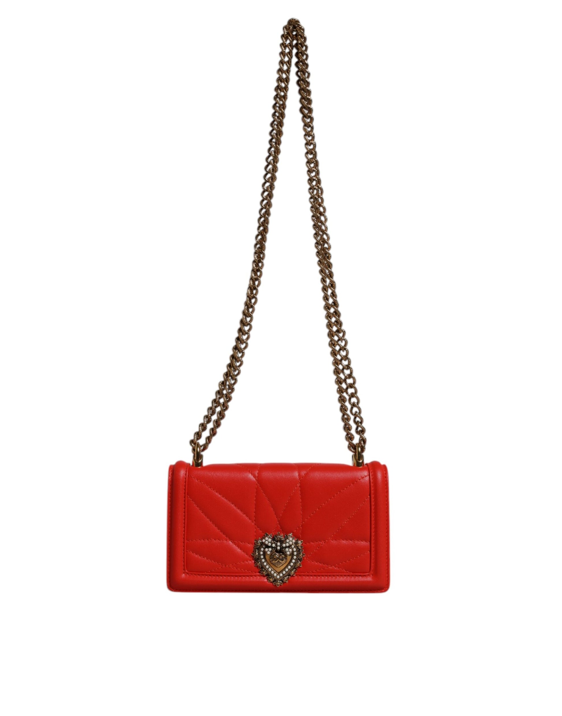 Dolce & Gabbana Red Quilted Devotion Crossbody Chain Phone Cover Bag Curated Luxury Accessories by Orvyn