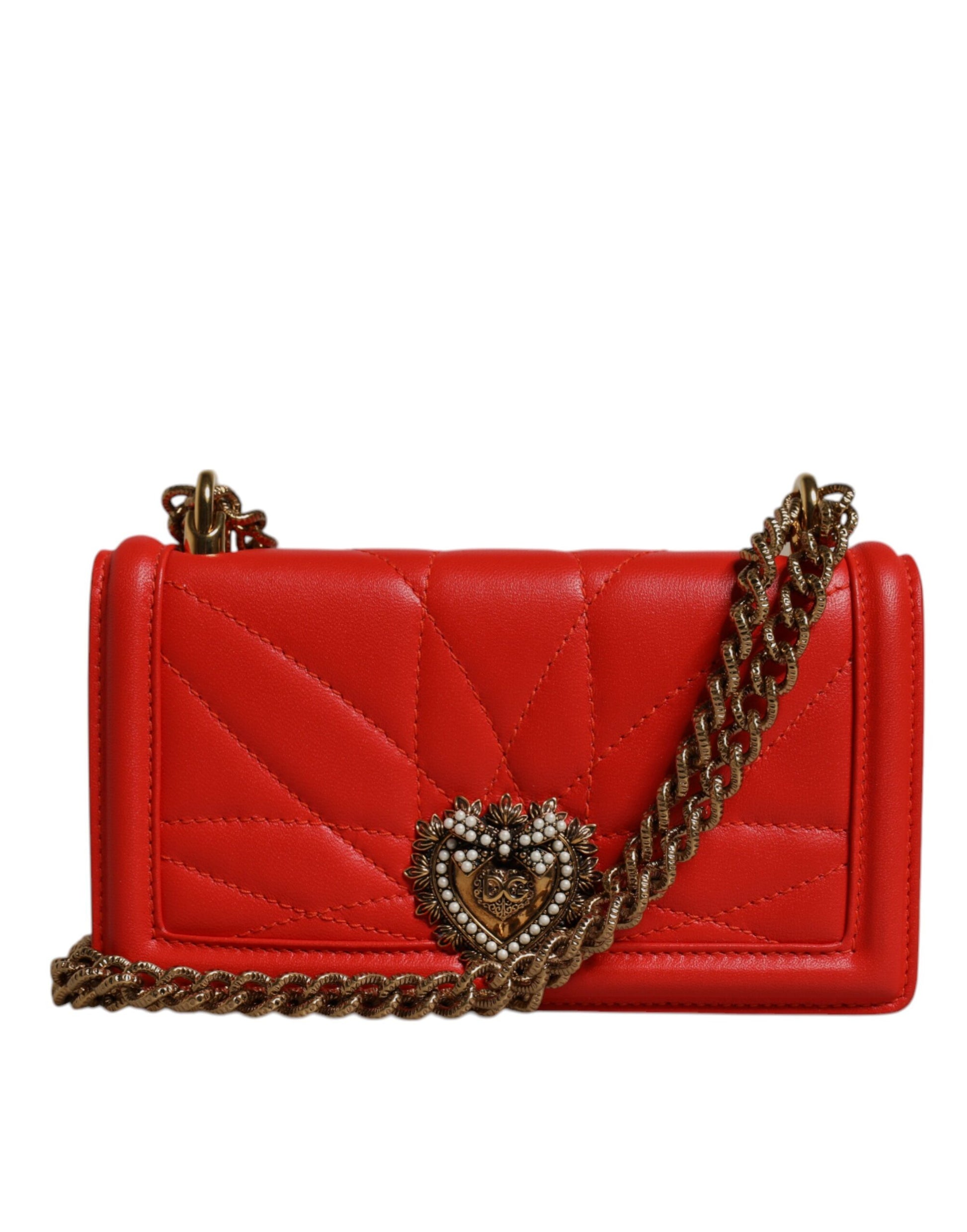 Dolce & Gabbana Red Quilted Devotion Crossbody Chain Phone Cover Bag Curated Luxury Accessories by Orvyn