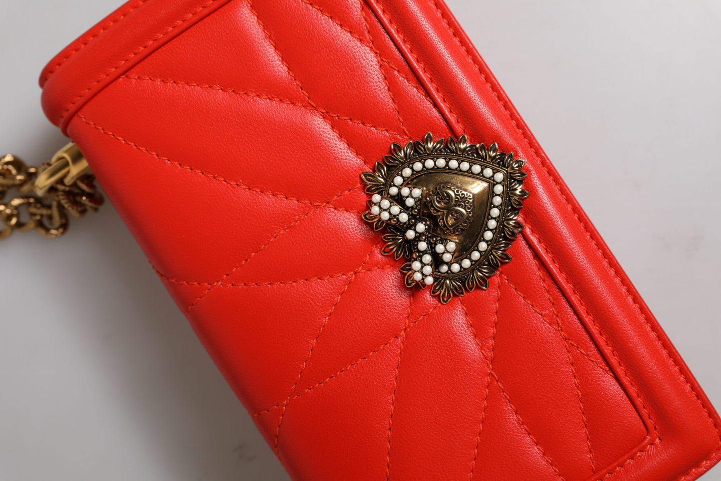 Dolce & Gabbana Red Quilted Devotion Crossbody Chain Phone Cover Bag Curated Luxury Accessories by Orvyn