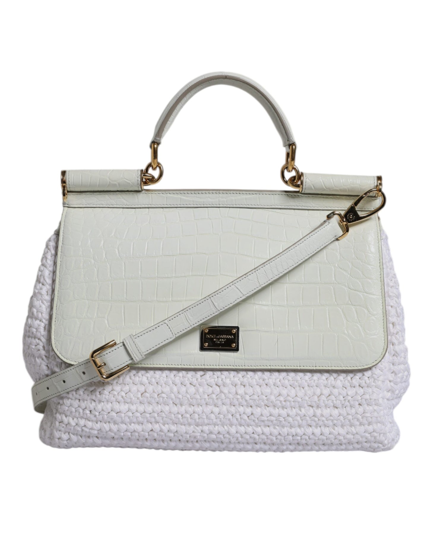 Dolce & Gabbana White Rafia Leather Top Handle Crossbody Bag Curated Luxury Accessories by Orvyn