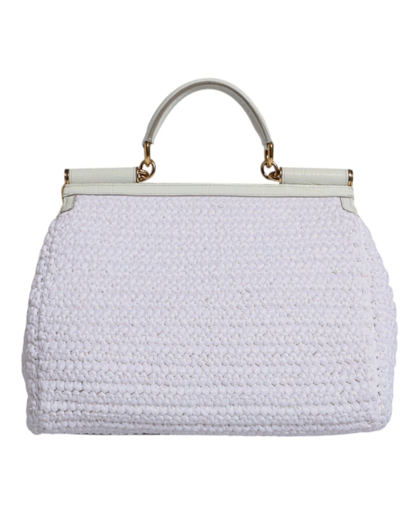 Dolce & Gabbana White Rafia Leather Top Handle Crossbody Bag Curated Luxury Accessories by Orvyn