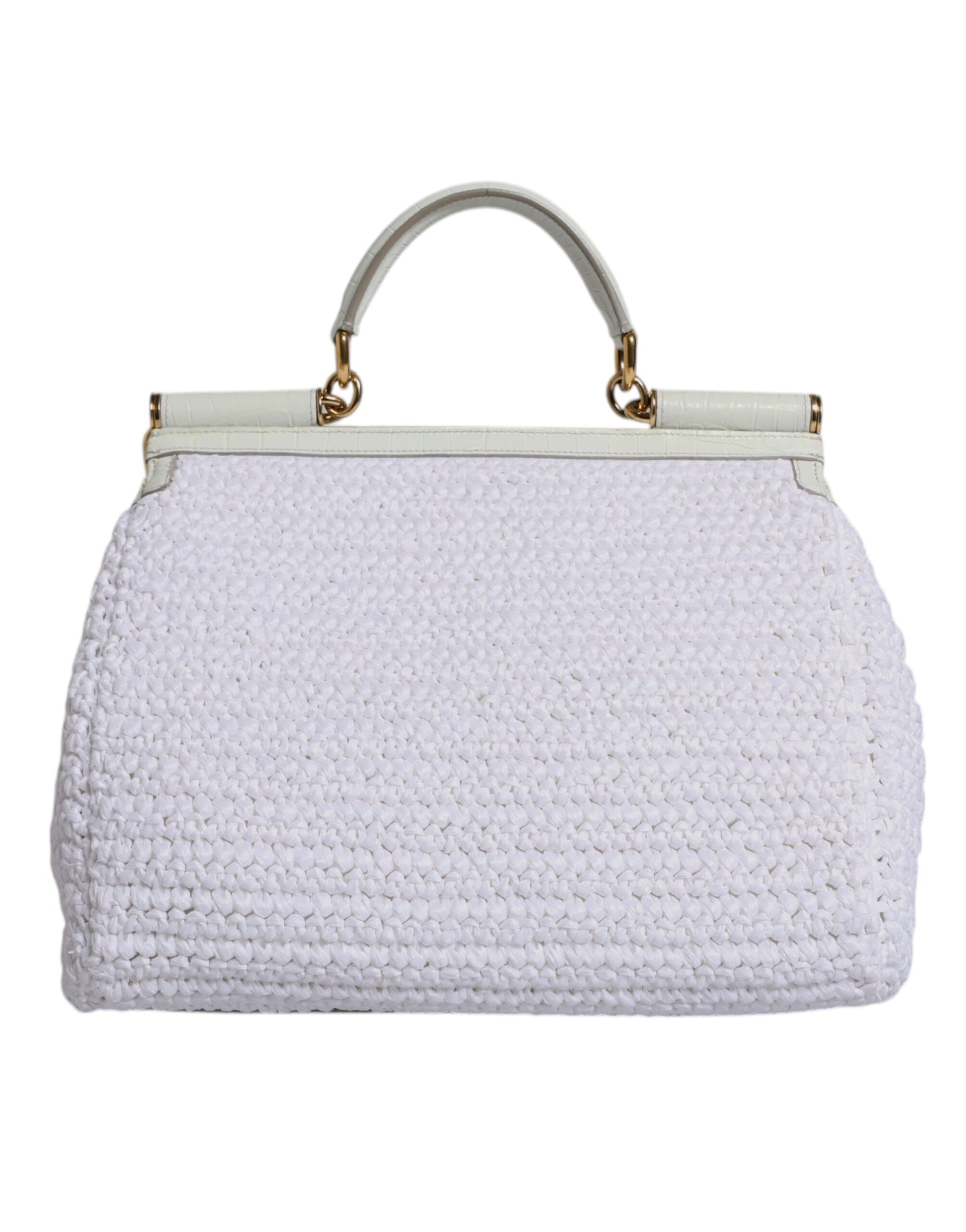 Dolce & Gabbana White Rafia Leather Top Handle Crossbody Bag Curated Luxury Accessories by Orvyn
