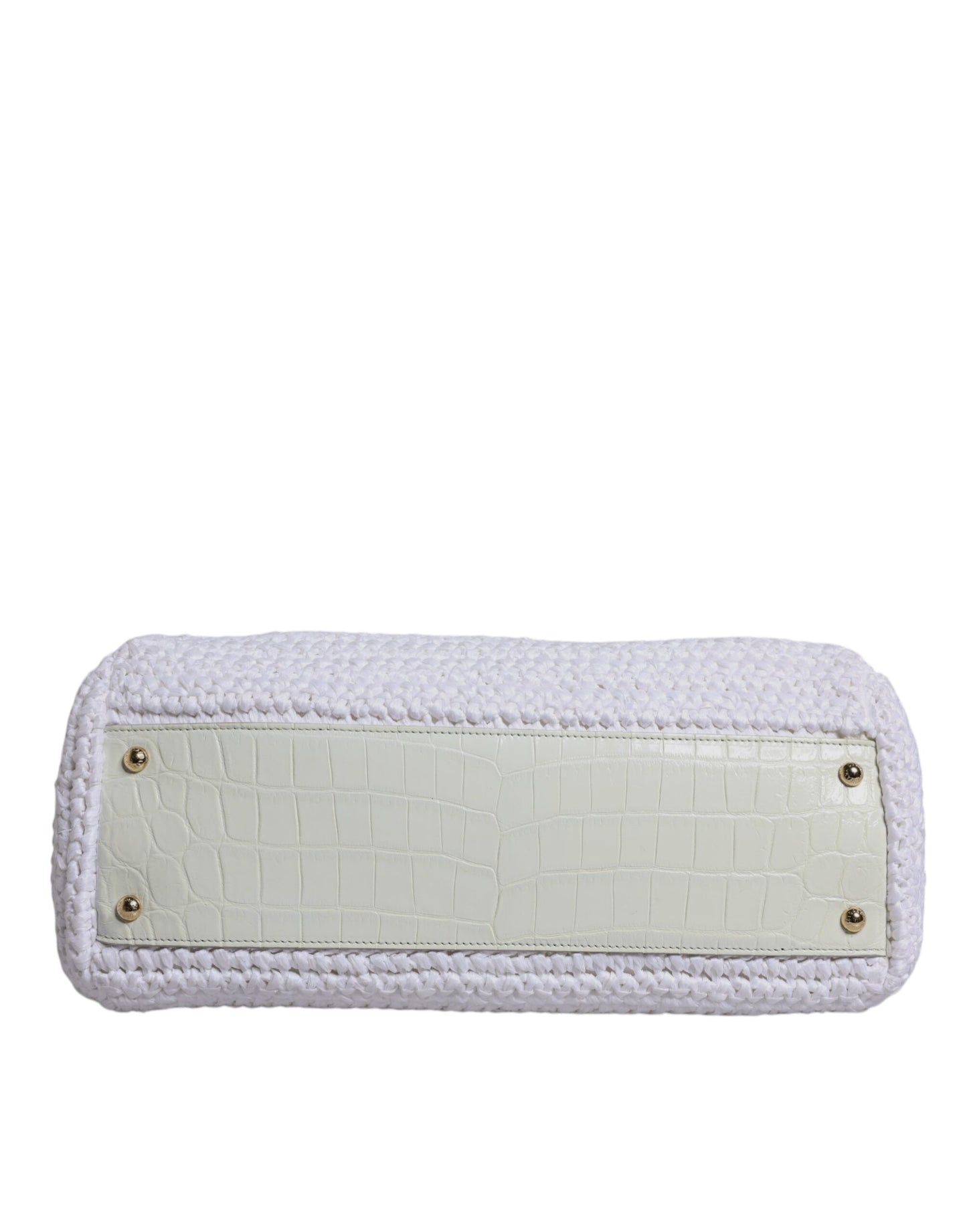 Dolce & Gabbana White Rafia Leather Top Handle Crossbody Bag Curated Luxury Accessories by Orvyn