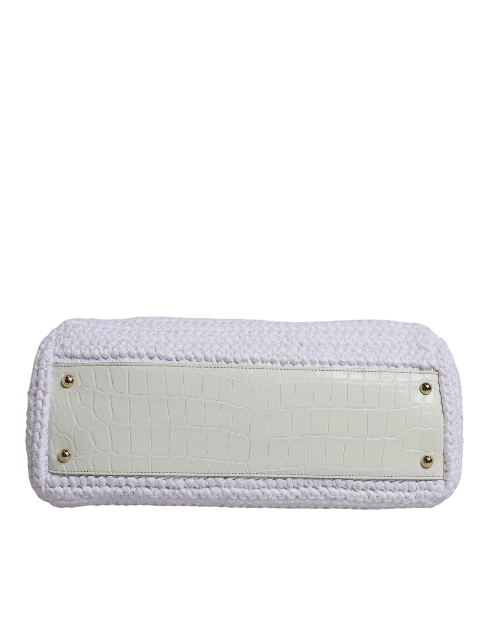 Dolce & Gabbana White Rafia Leather Top Handle Crossbody Bag Curated Luxury Accessories by Orvyn
