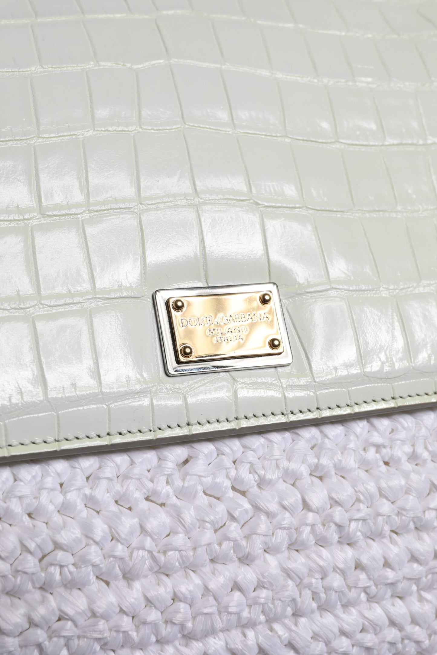 Dolce & Gabbana White Rafia Leather Top Handle Crossbody Bag Curated Luxury Accessories by Orvyn