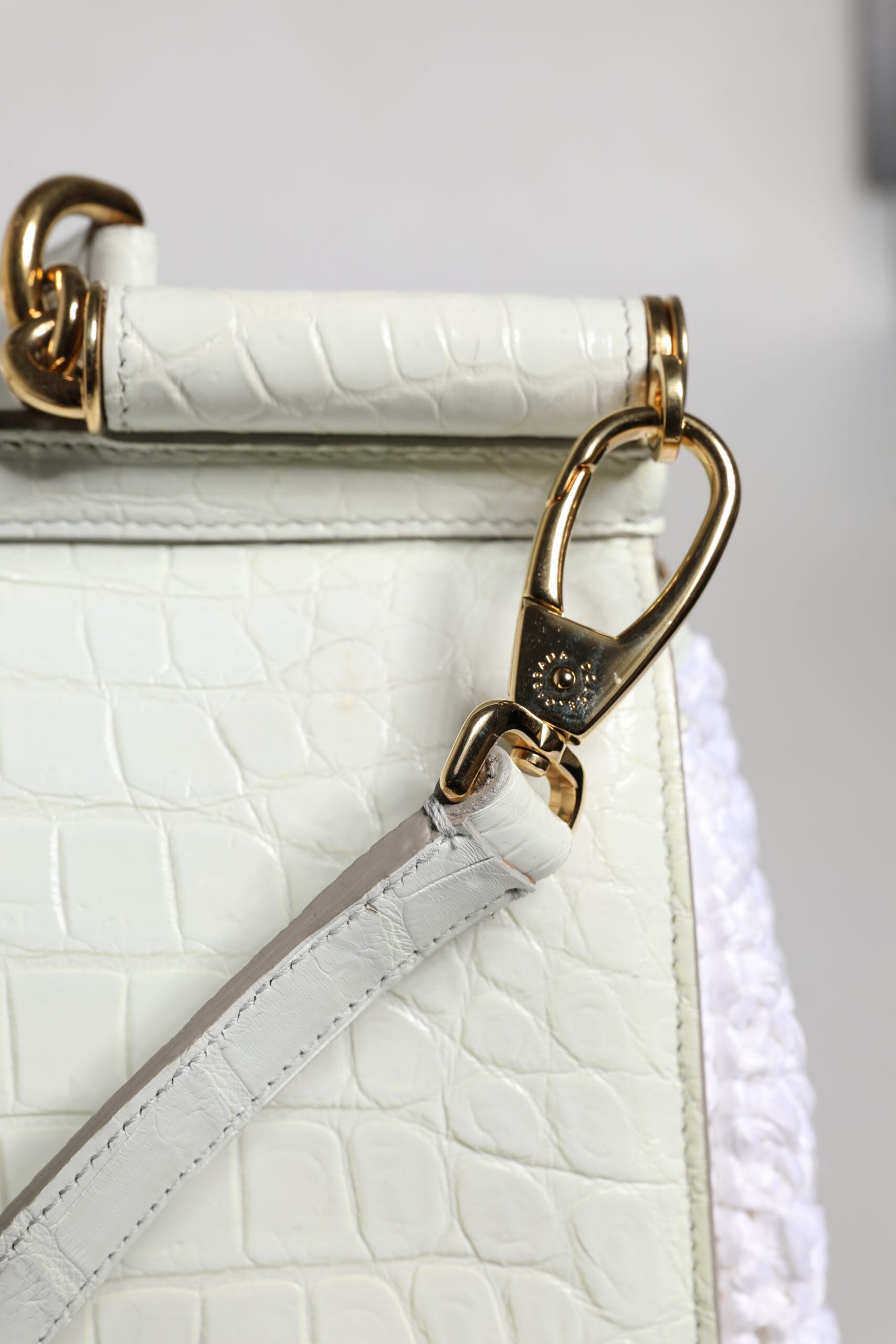 Dolce & Gabbana White Rafia Leather Top Handle Crossbody Bag Curated Luxury Accessories by Orvyn