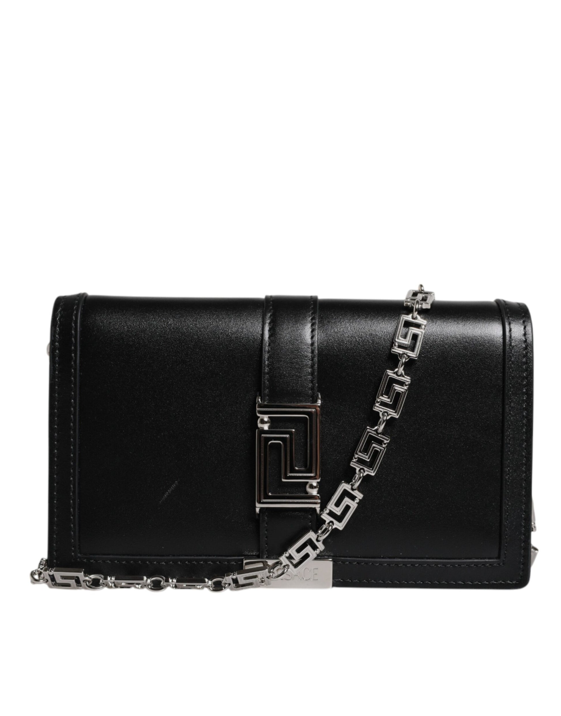 Versace Black Calfskin Leather Chain Strap Shoulder Crossbody Bag Curated Luxury Accessories by Orvyn