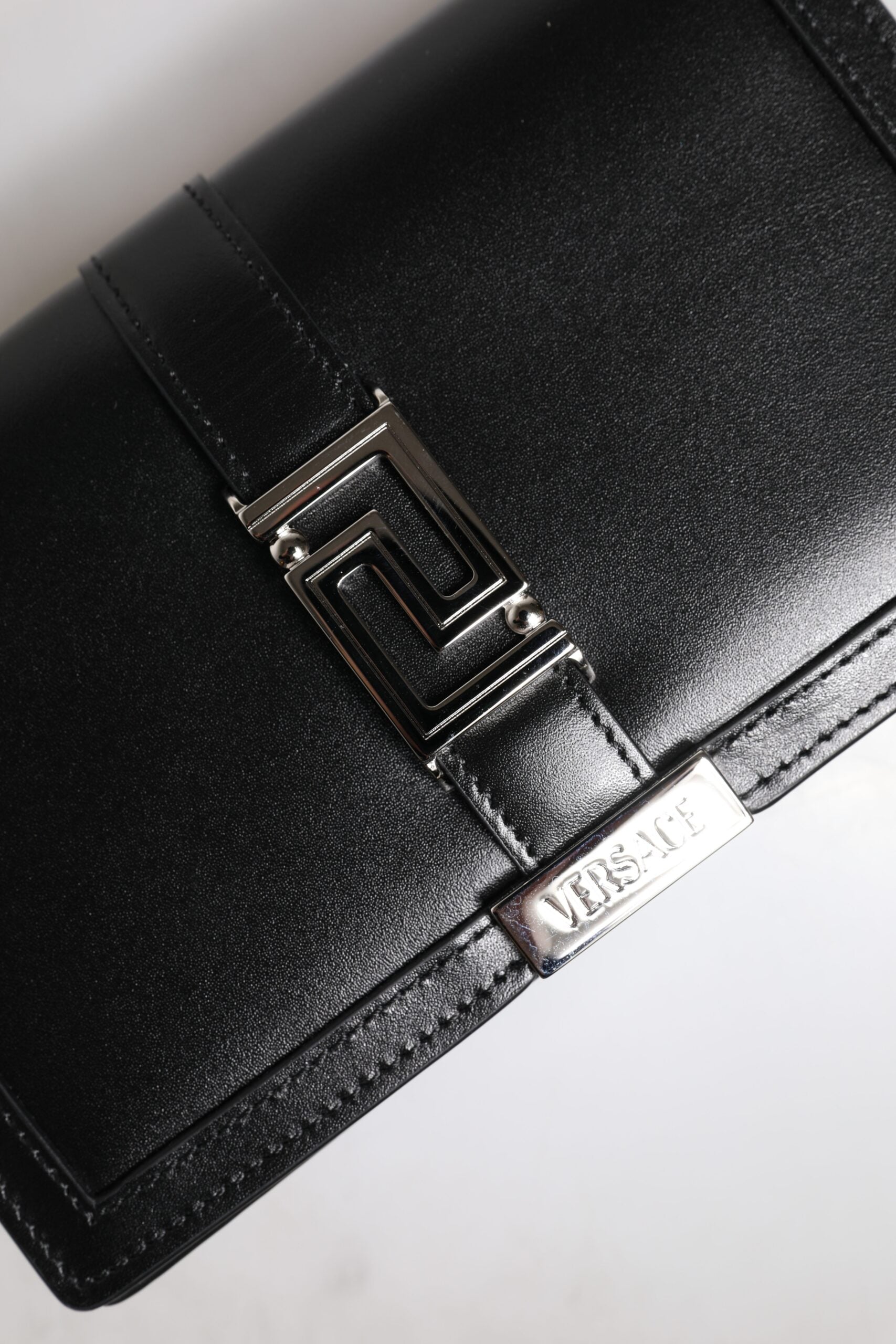 Versace Black Calfskin Leather Chain Strap Shoulder Crossbody Bag Curated Luxury Accessories by Orvyn