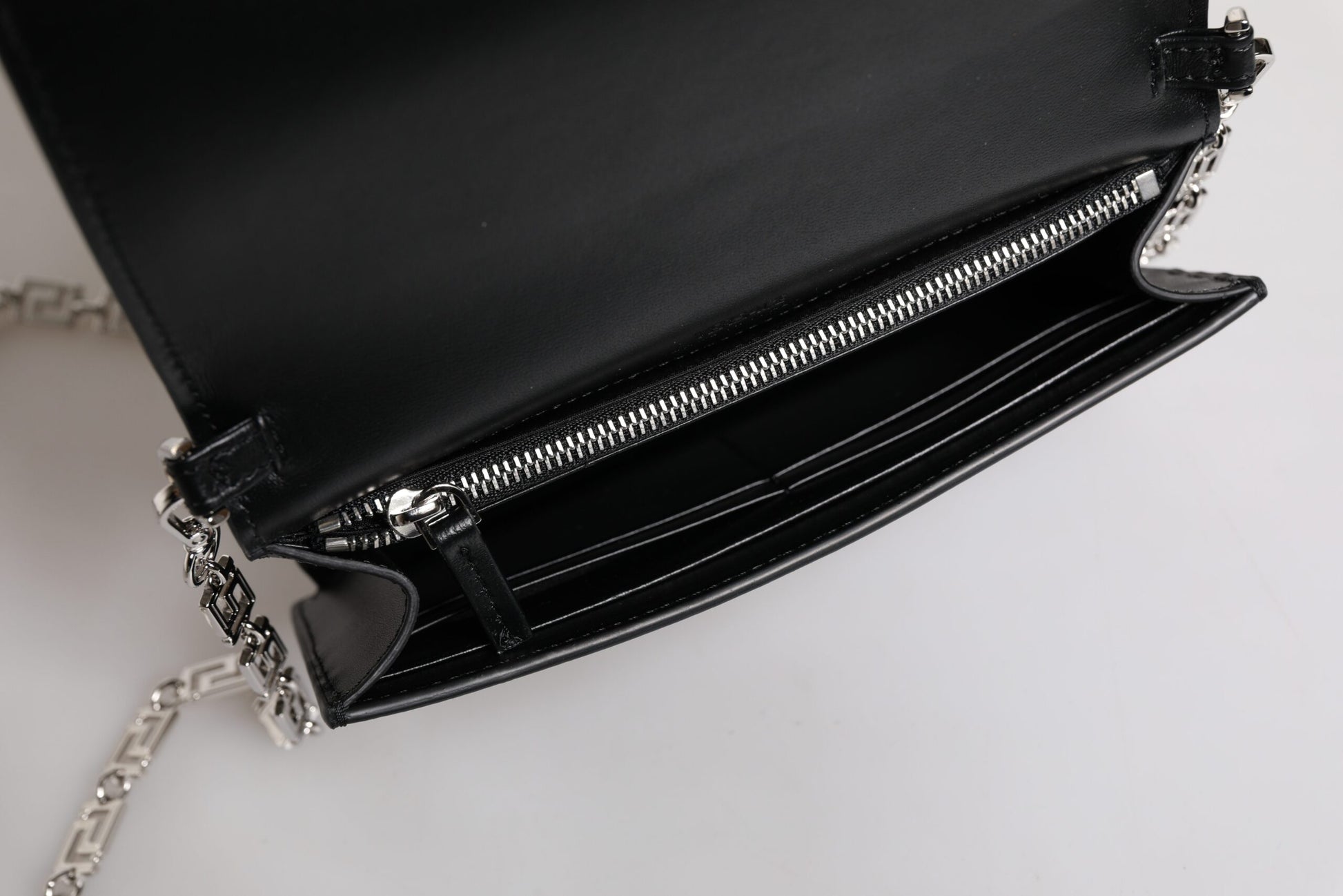 Versace Black Calfskin Leather Chain Strap Shoulder Crossbody Bag Curated Luxury Accessories by Orvyn