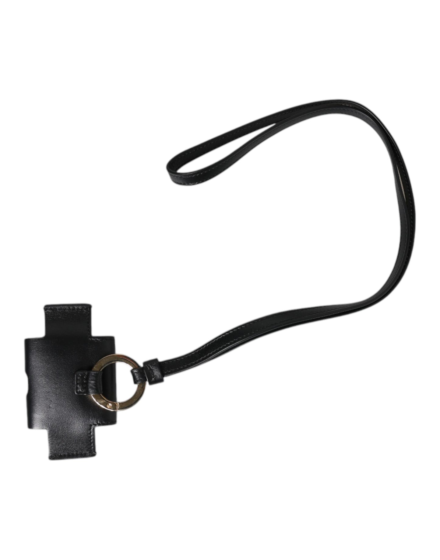Dolce & Gabbana Black Leather Strap Gold Metal Logo Plaque Airpods Case schwarz