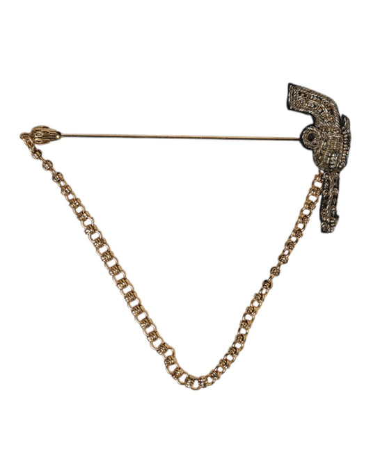 Dolce & Gabbana Black Gold Brass Copper Revolver Brooch Lapel Pin Curated Luxury Accessories by Orvyn
