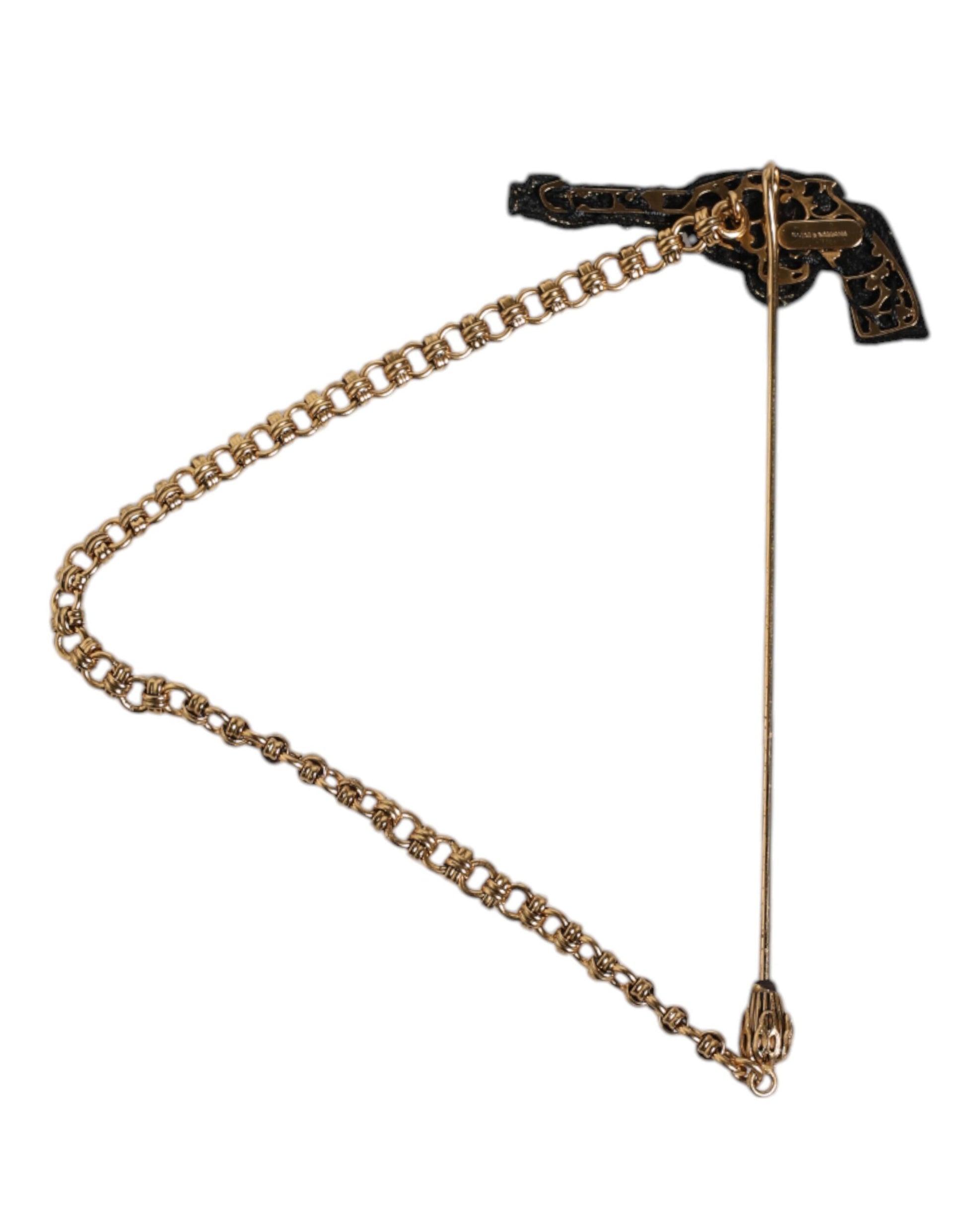 Dolce & Gabbana Black Gold Brass Copper Revolver Brooch Lapel Pin schwarz