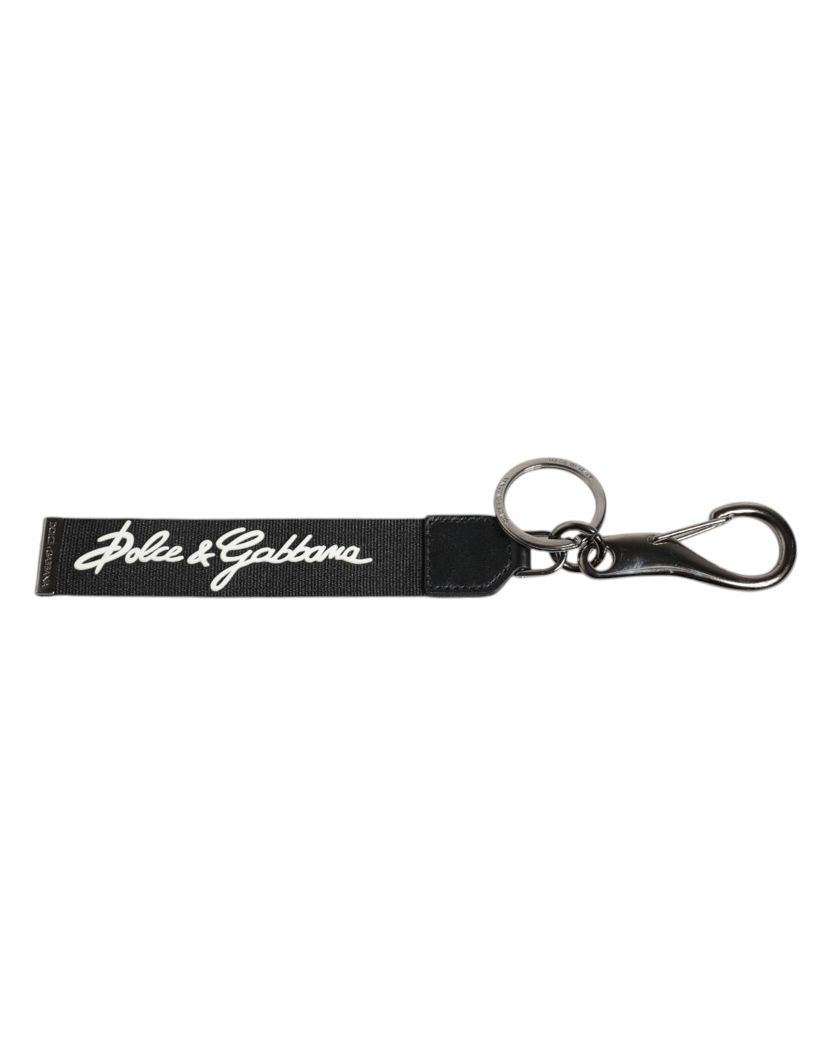 Dolce & Gabbana Black White DG Logo Silver Men Keychain Polyester Keyring schwarz