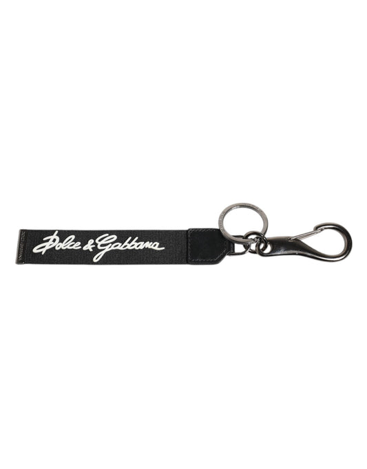 Dolce & Gabbana Black White DG Logo Silver Men Keychain Polyester Keyring schwarz