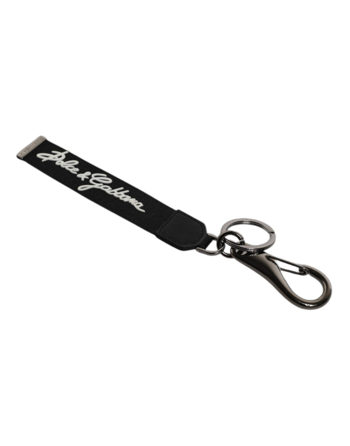 Dolce & Gabbana Black White DG Logo Silver Men Keychain Polyester Keyring schwarz