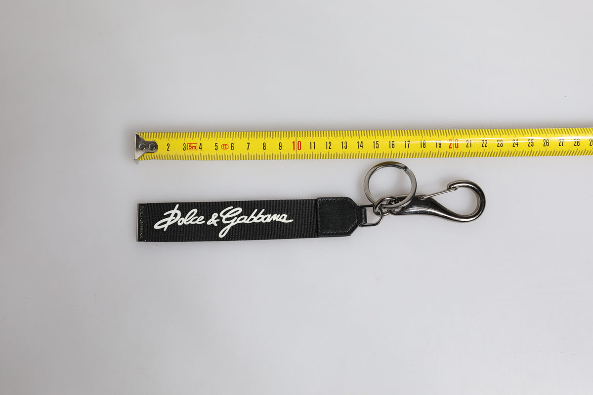 Dolce & Gabbana Black White DG Logo Silver Men Keychain Polyester Keyring schwarz