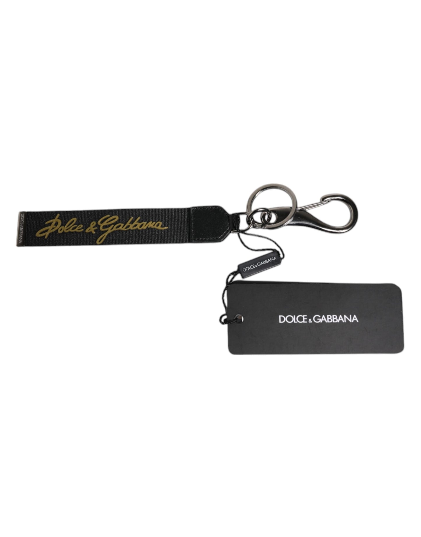 Dolce & Gabbana Black Logo Nylon Silver Brass Men Holder Keychain Keyring schwarz