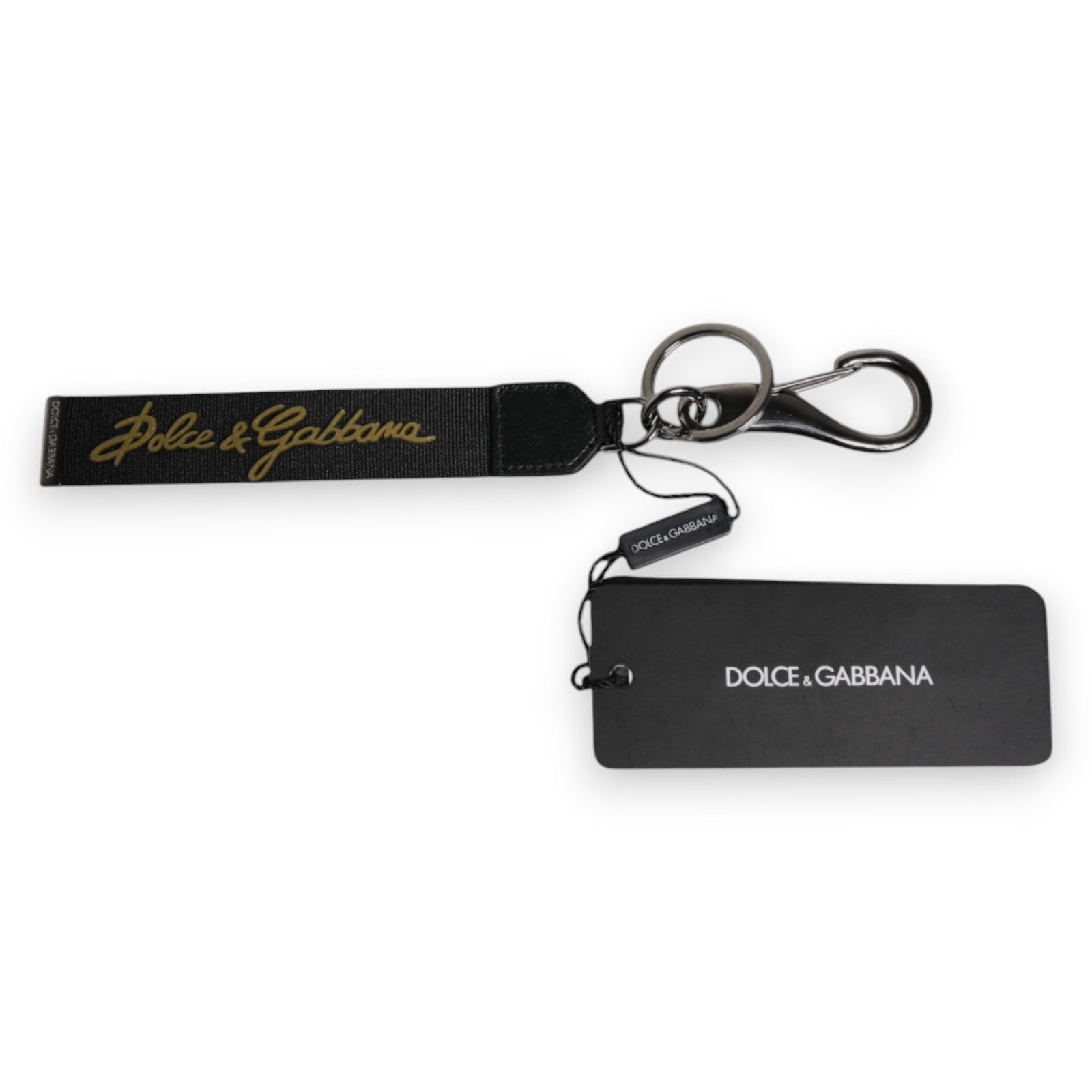 Dolce & Gabbana Black Logo Nylon Silver Brass Men Holder Keychain Keyring schwarz