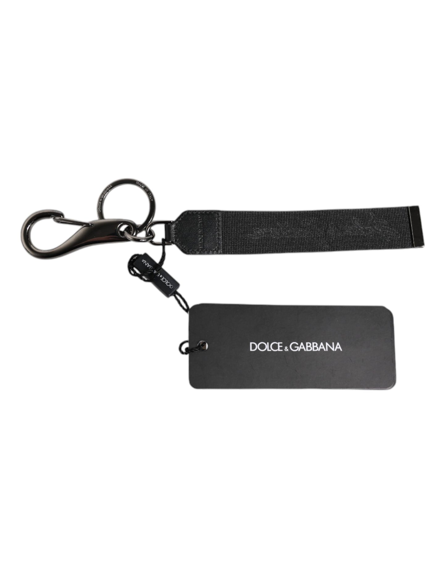 Dolce & Gabbana Black Logo Nylon Silver Brass Men Holder Keychain Keyring schwarz