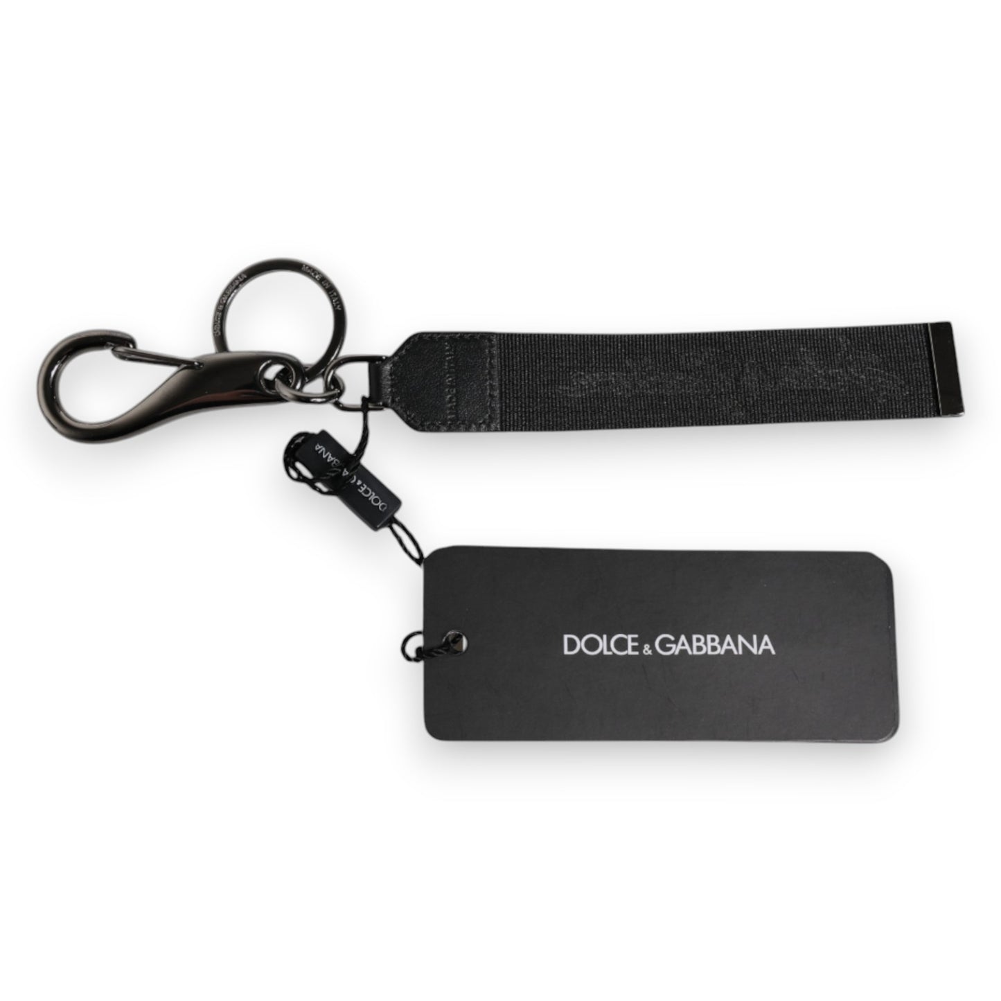 Dolce & Gabbana Black Logo Nylon Silver Brass Men Holder Keychain Keyring schwarz