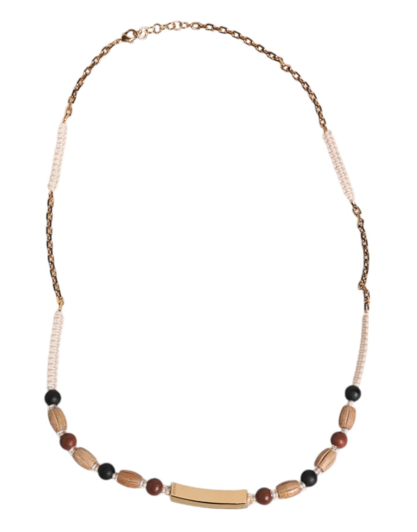 Dolce & Gabbana Black Gold Wooden Beaded Logo Pendant Necklace schwarz