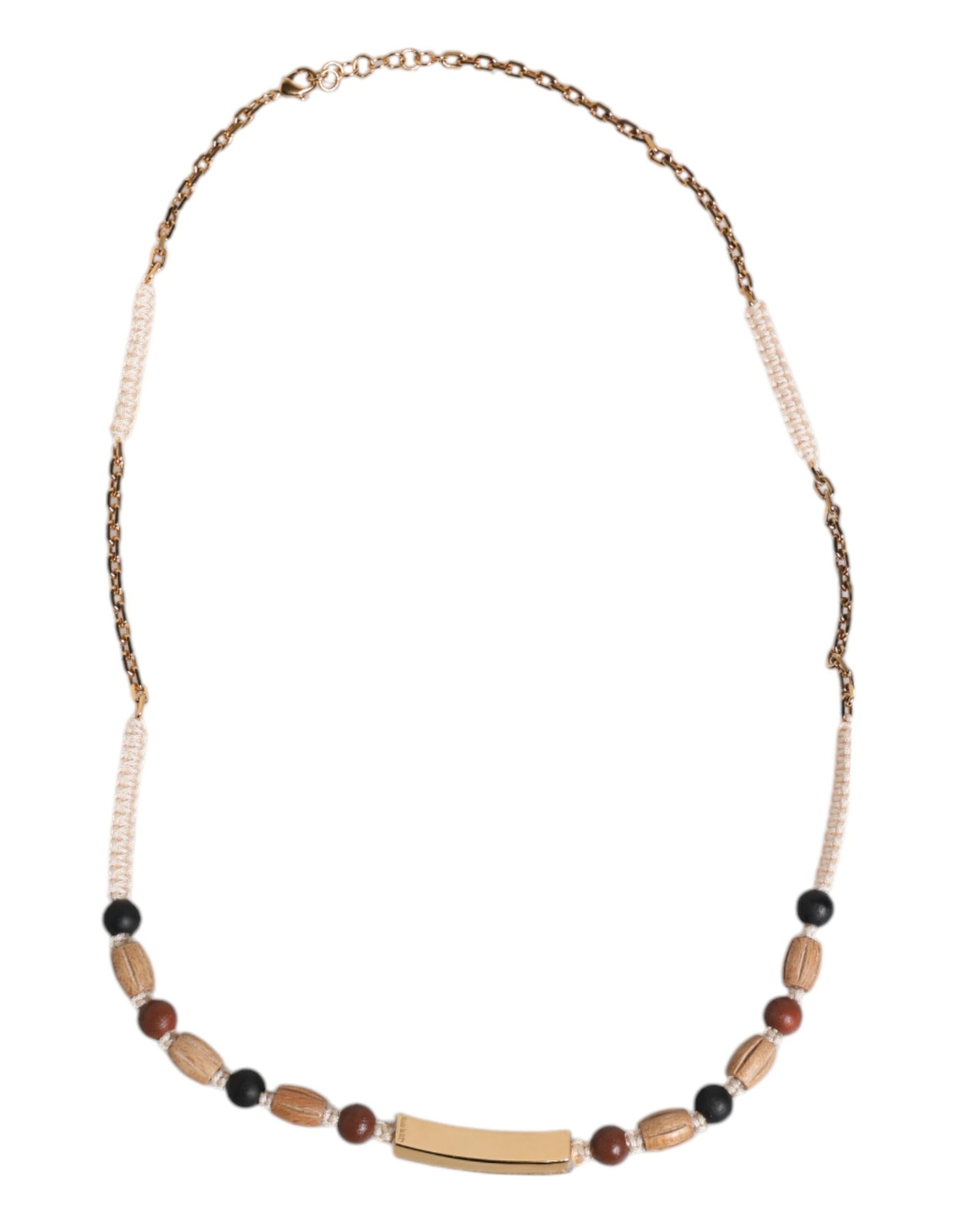 Dolce & Gabbana Black Gold Wooden Beaded Logo Pendant Necklace schwarz