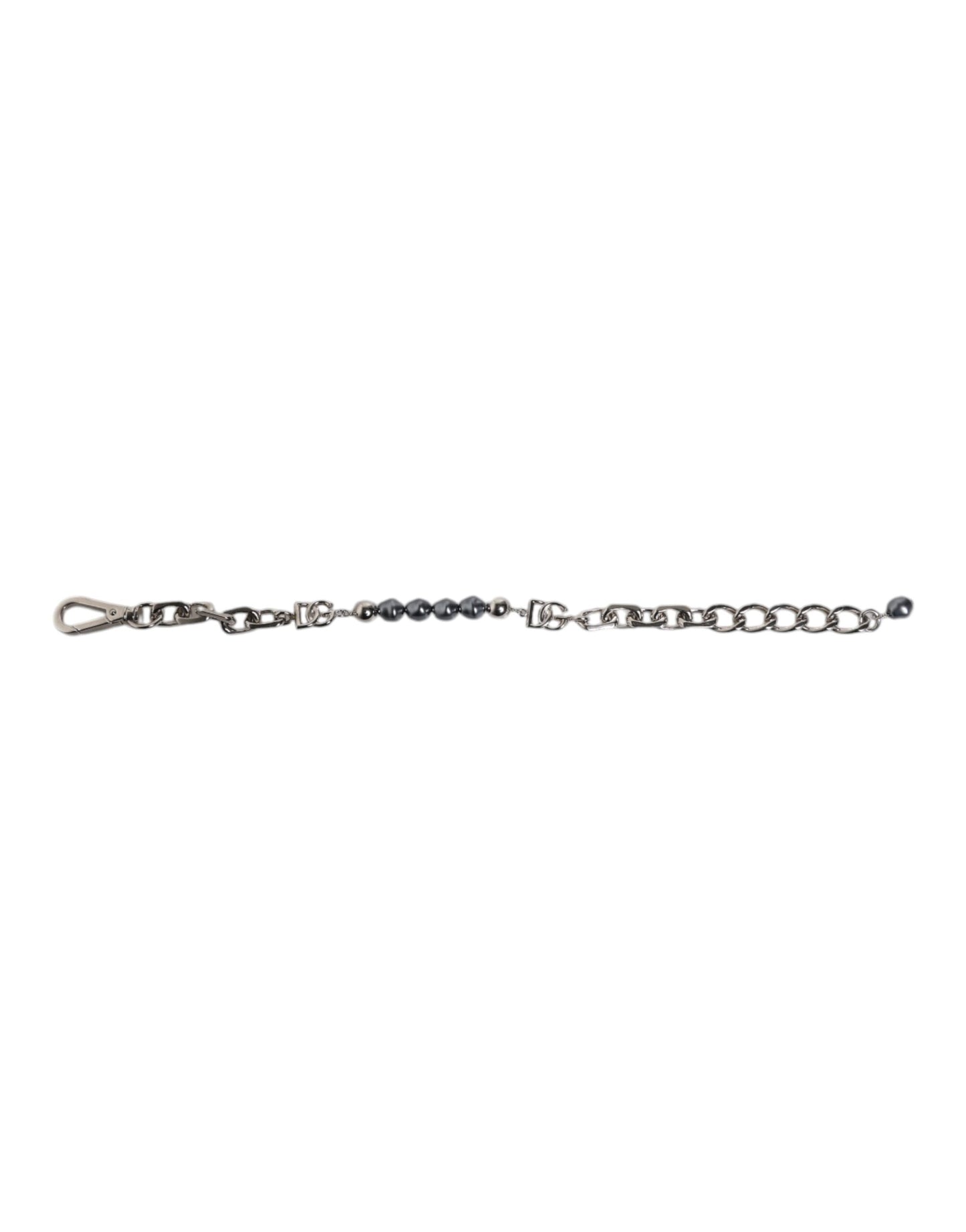 Dolce & Gabbana Silver Tone Chain Lobster Clasp Logo Gray Pearls Bracelet grau