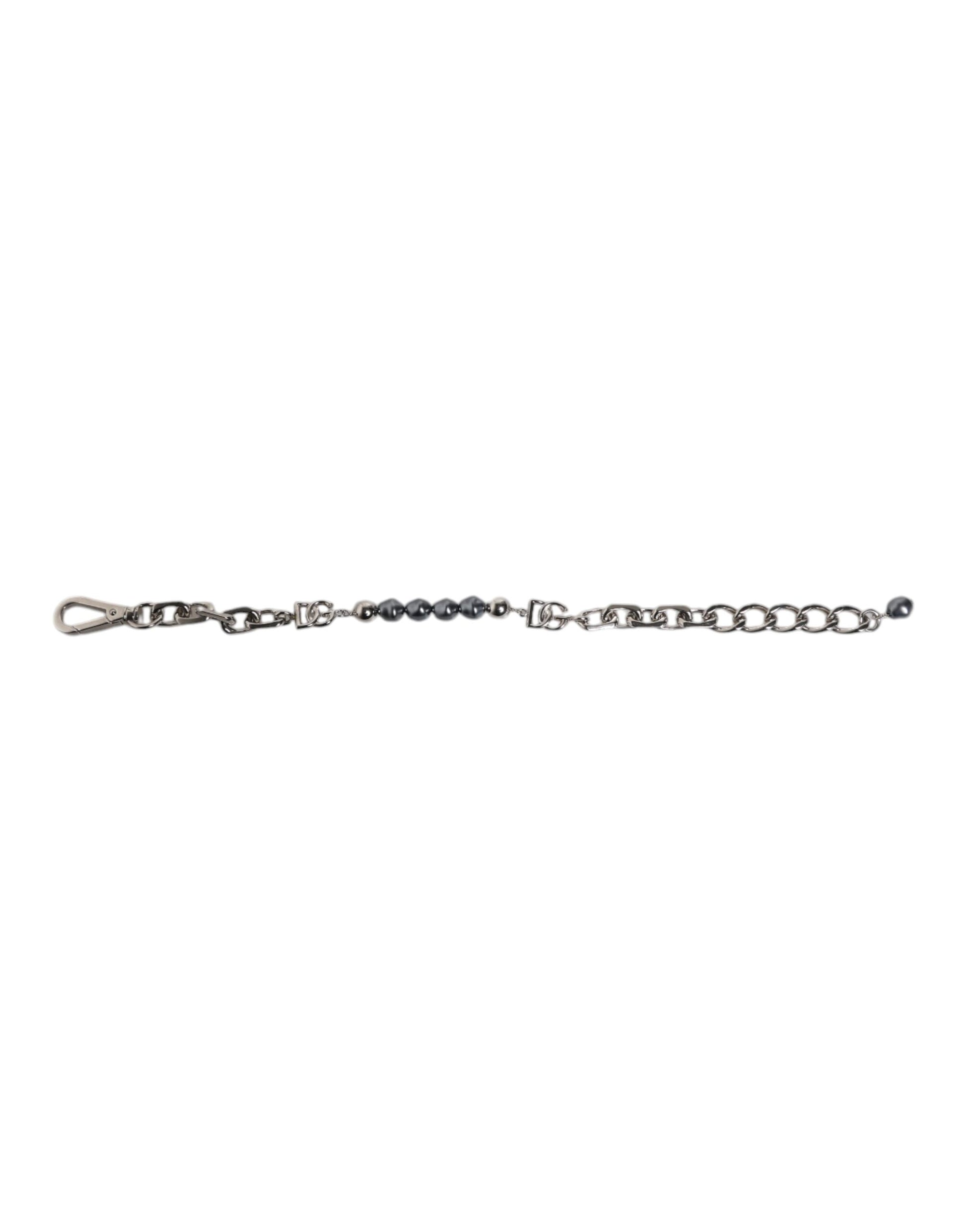 Dolce & Gabbana Silver Tone Chain Lobster Clasp Logo Gray Pearls Bracelet grau