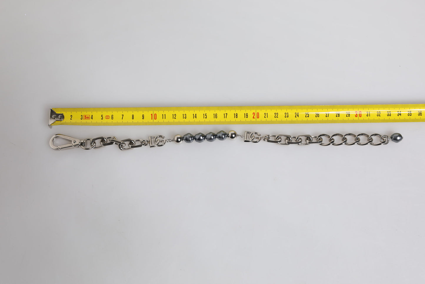 Dolce & Gabbana Silver Tone Chain Lobster Clasp Logo Gray Pearls Bracelet grau