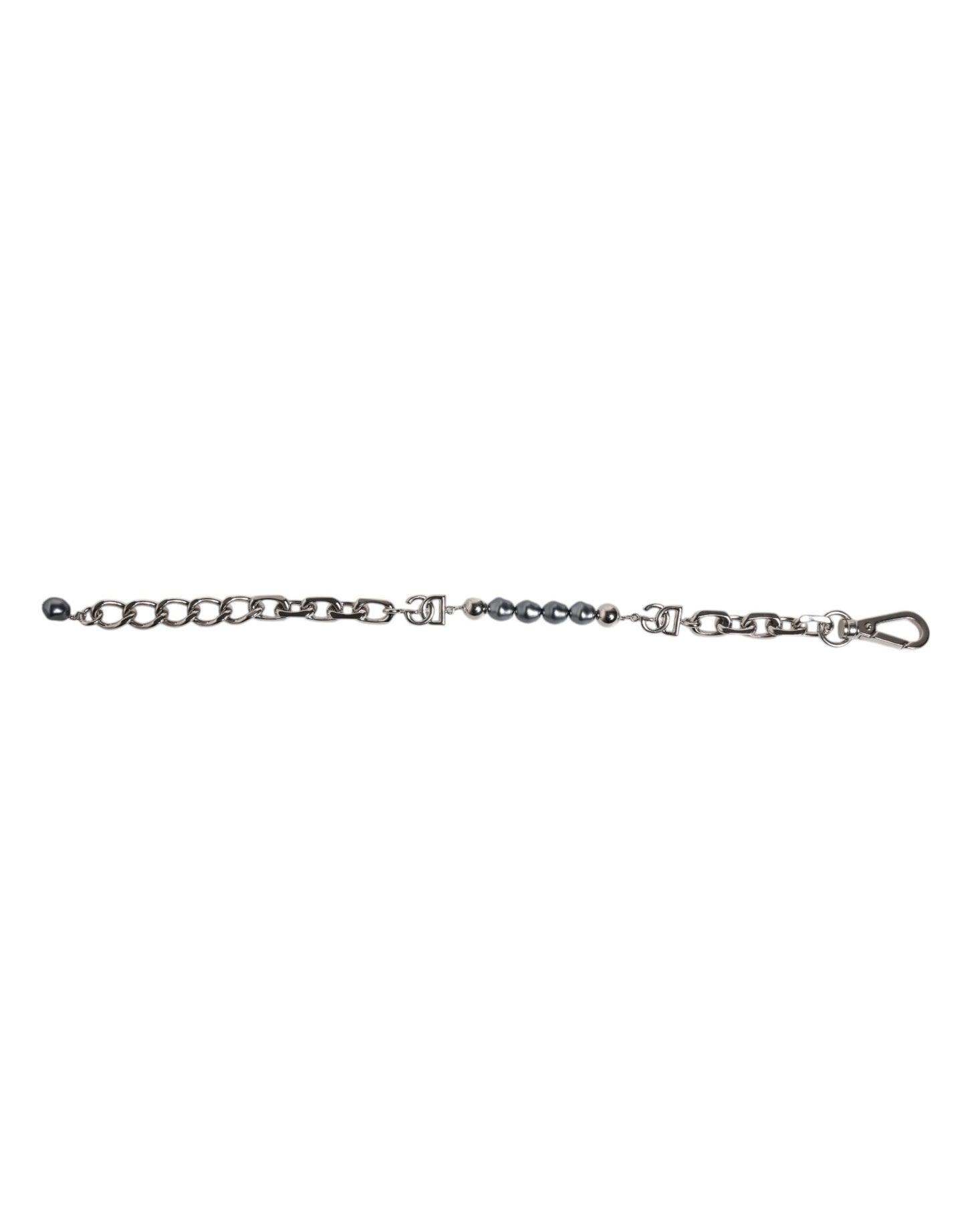 Dolce & Gabbana Silver Tone Chain Lobster Clasp Logo Gray Pearls Bracelet grau