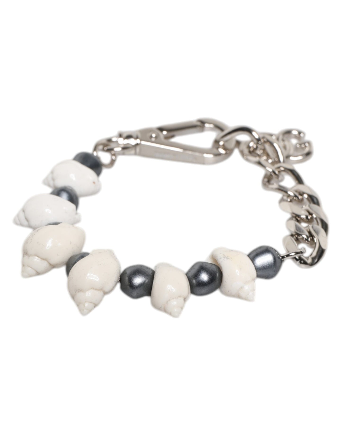 Dolce & Gabbana Silver Tone Brass Beaded Shell DG Logo Pendant Bracelet Curated Luxury Accessories by Orvyn