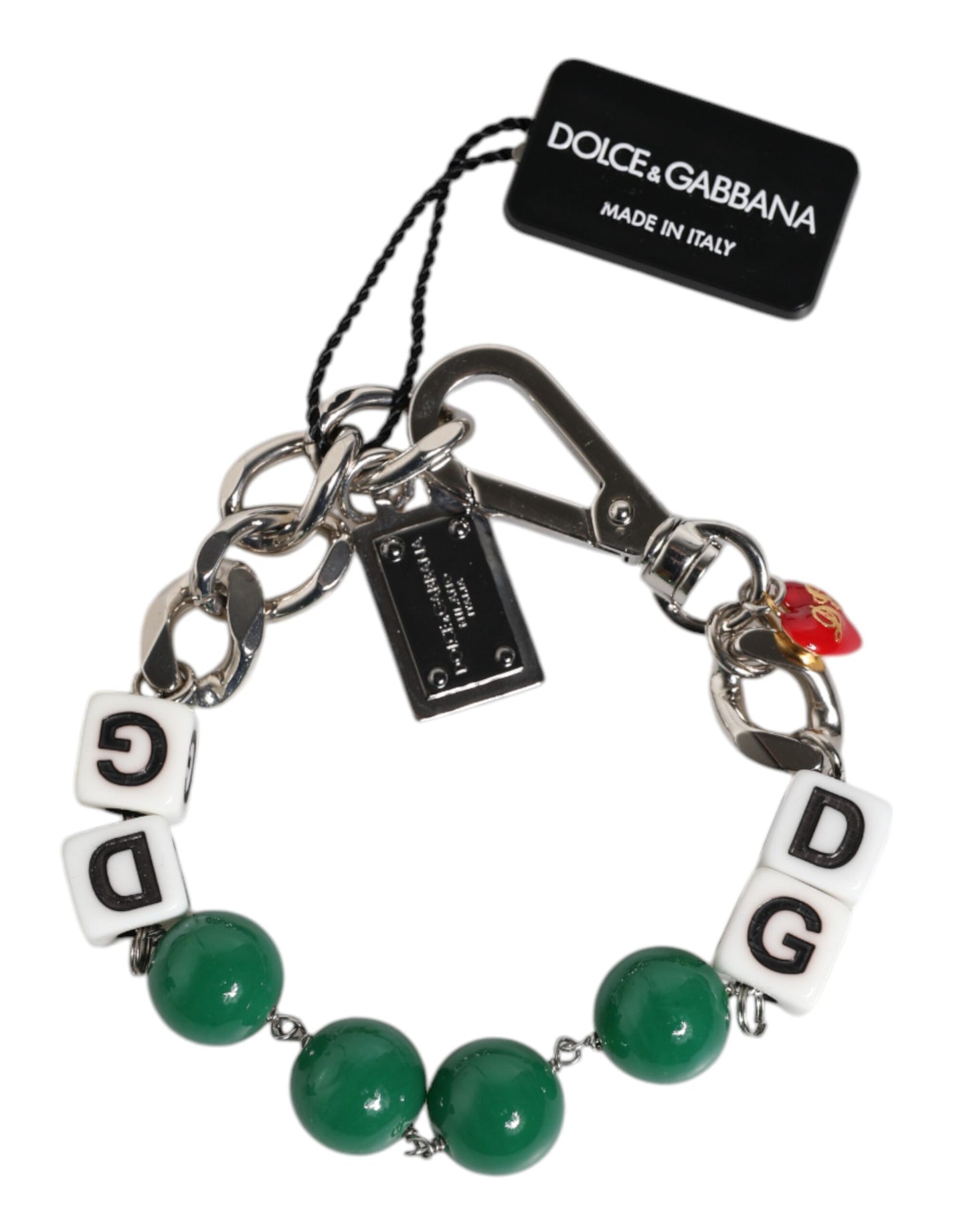 Dolce & Gabbana Silver Tone Brass Bead Dice Logo Embellish Charm Bracelet Curated Luxury Accessories by Orvyn