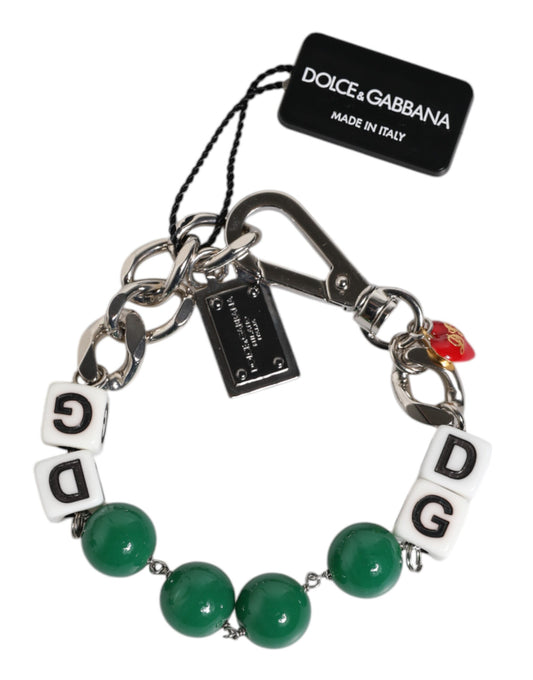 Dolce & Gabbana Silver Tone Brass Bead Dice Logo Embellish Charm Bracelet Curated Luxury Accessories by Orvyn
