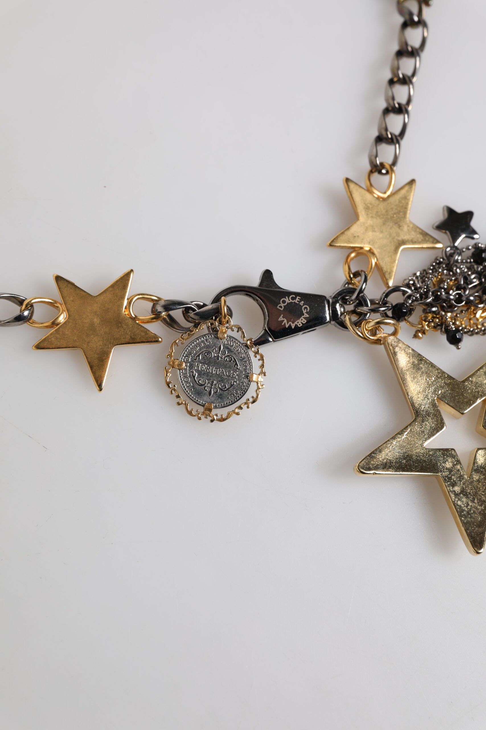 Dolce & Gabbana Silver Gold Brass Embellished Waist Chain Belt Curated Luxury Accessories by Orvyn