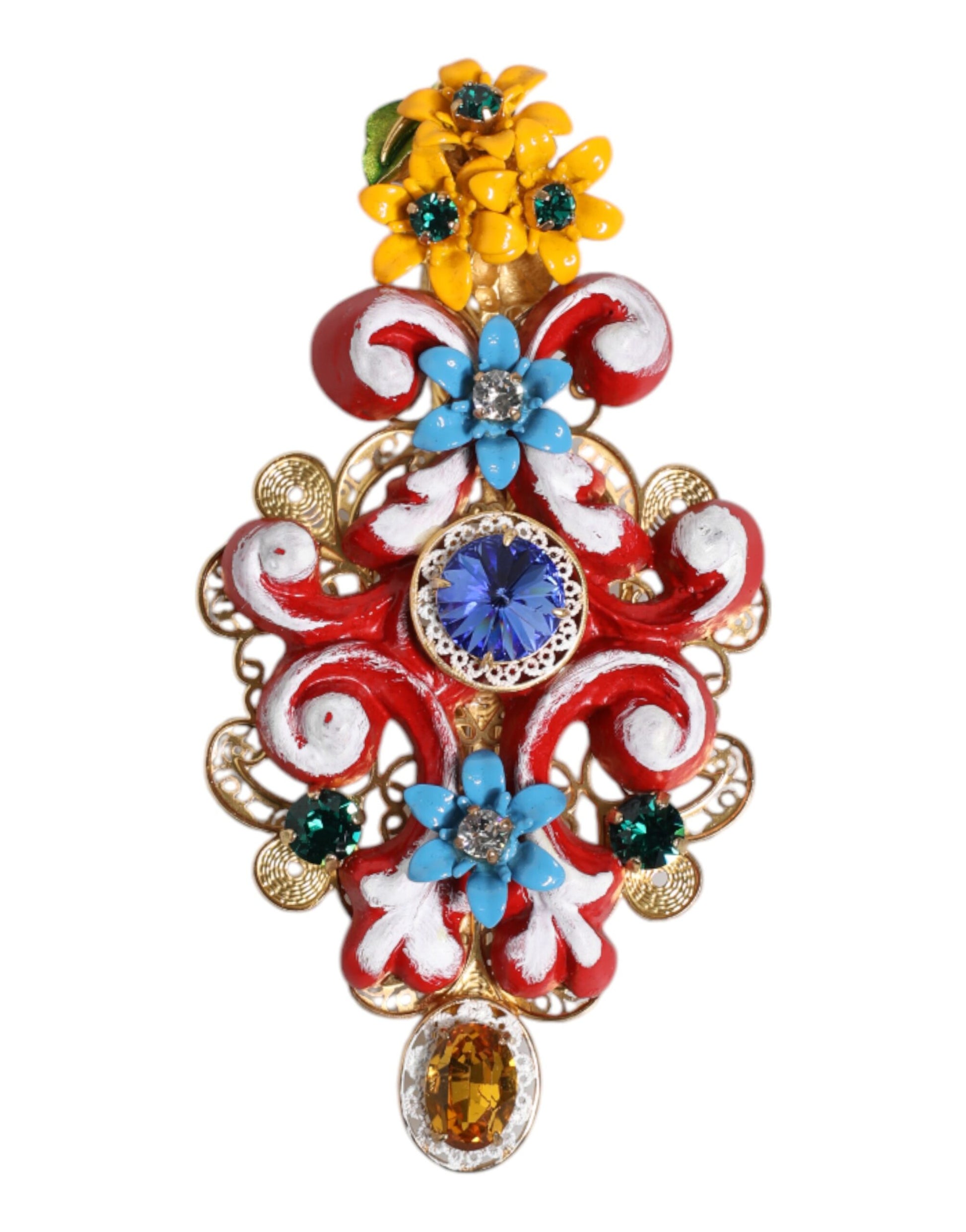 Dolce & Gabbana Multicolor Spring CARRETTO Gold Brass Crystal Hair Clip Curated Luxury Accessories by Orvyn