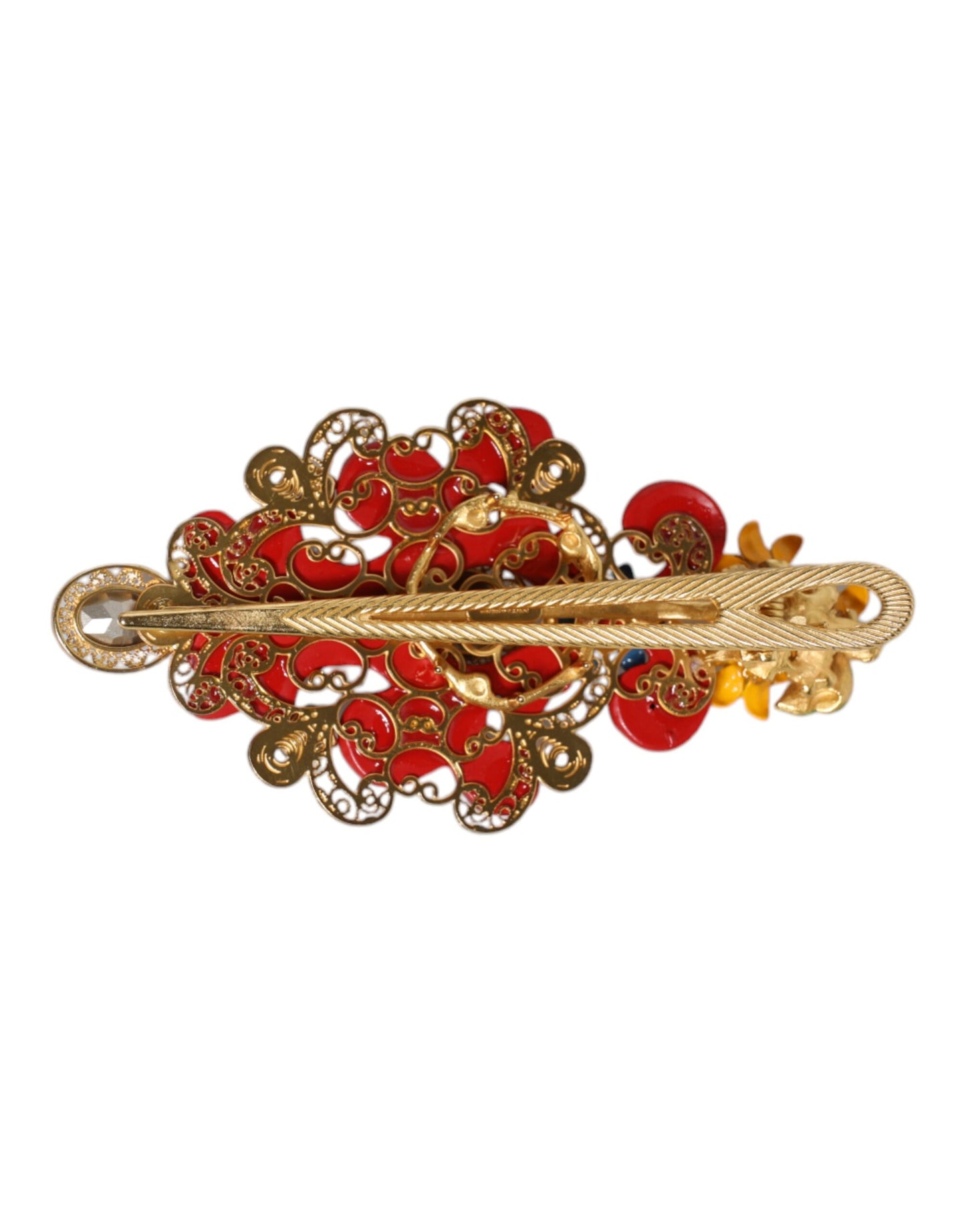 Dolce & Gabbana Multicolor Spring CARRETTO Gold Brass Crystal Hair Clip Curated Luxury Accessories by Orvyn