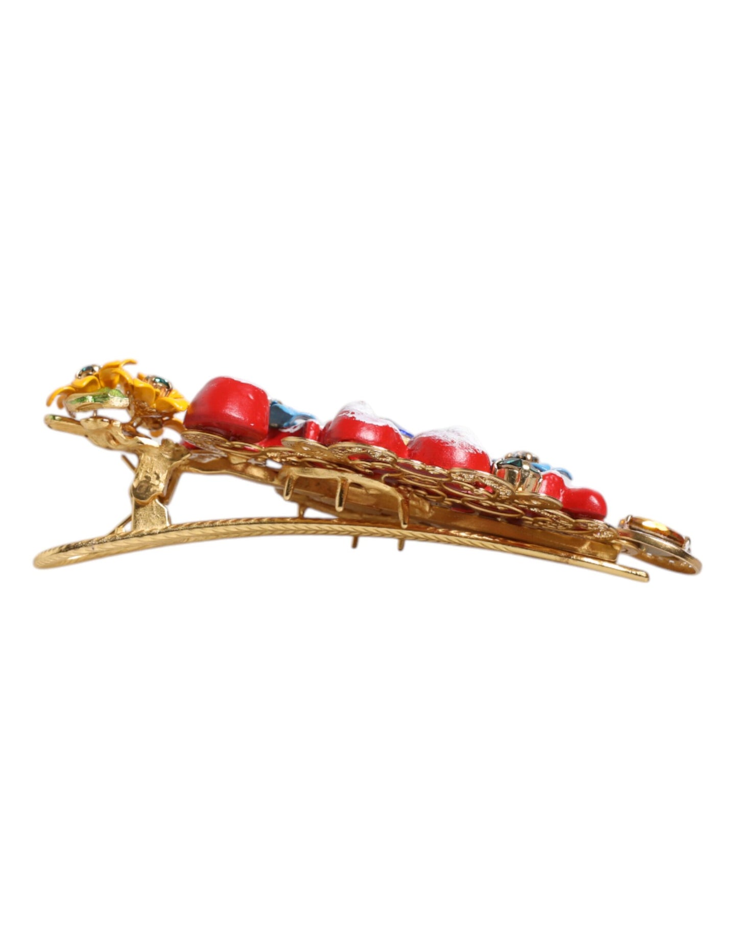 Dolce & Gabbana Multicolor Spring CARRETTO Gold Brass Crystal Hair Clip Curated Luxury Accessories by Orvyn