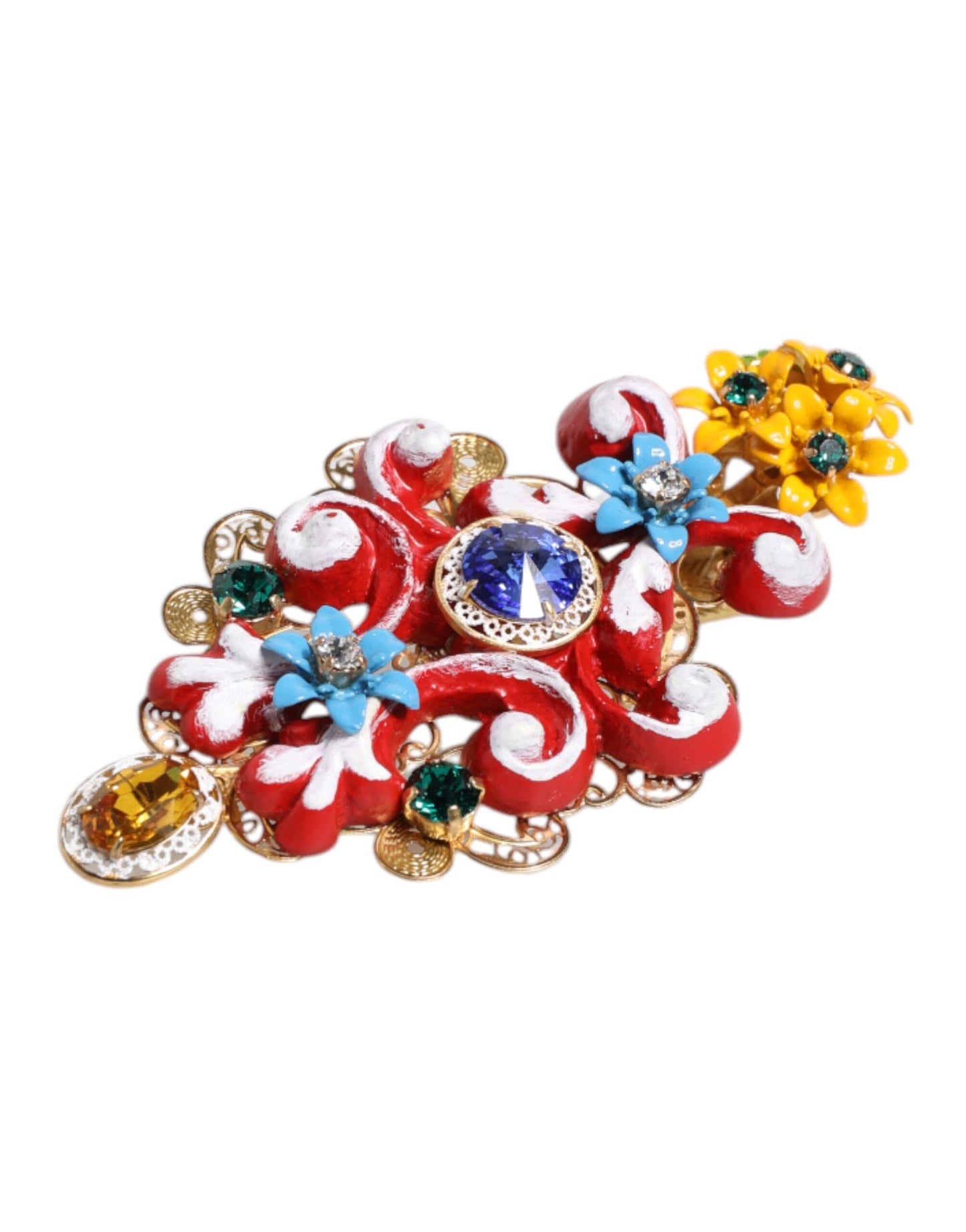 Dolce & Gabbana Multicolor Spring CARRETTO Gold Brass Crystal Hair Clip Curated Luxury Accessories by Orvyn