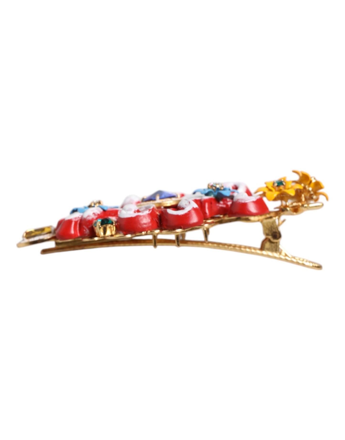 Dolce & Gabbana Multicolor Spring CARRETTO Gold Brass Crystal Hair Clip Curated Luxury Accessories by Orvyn