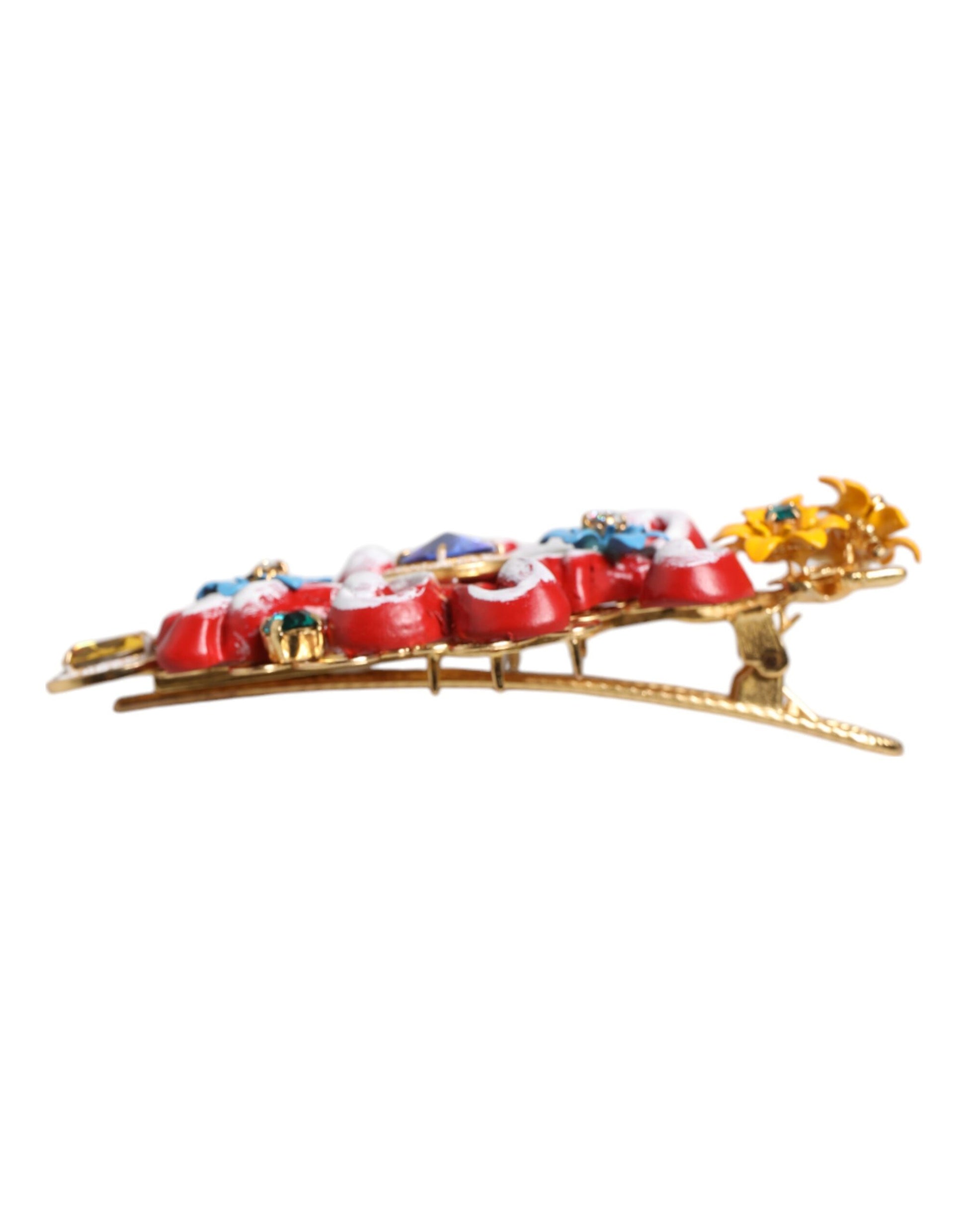 Dolce & Gabbana Multicolor Spring CARRETTO Gold Brass Crystal Hair Clip Curated Luxury Accessories by Orvyn