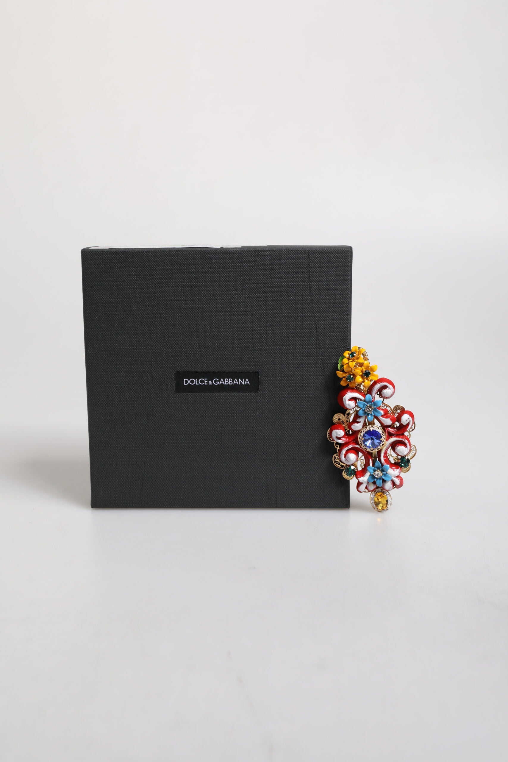 Dolce & Gabbana Multicolor Spring CARRETTO Gold Brass Crystal Hair Clip Curated Luxury Accessories by Orvyn